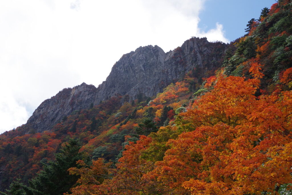 ニノ鎖元小屋付近から見上げる石鎚山頂(ニノ鎖元小屋で撮影)