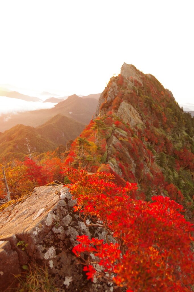 天気に恵まれ、紅葉見頃の石鎚山を楽しみました!(石鎚山頂で撮影)