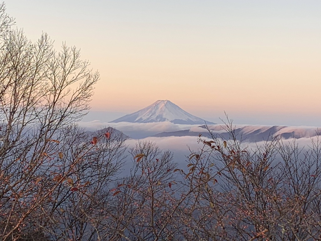 富士山も茜色！（雲取山山頂で撮影）