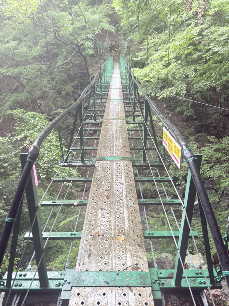 吊り橋は揺れるけど、比較的新しいのか安心感があります。（老平登山口から広河原の間で撮影）