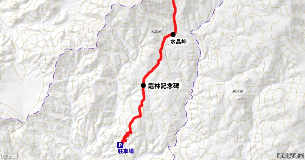 登山口〜水晶峠までのMAP