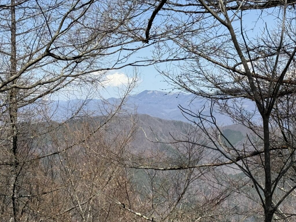 ランチ場所からは大菩薩嶺がかろうじて見れました(日向坂峠から府駒山の間で撮影)