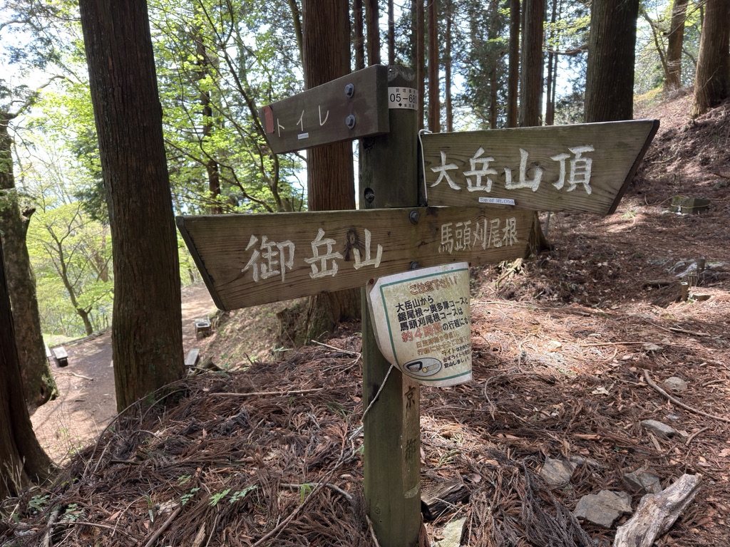 大岳山・山頂への分岐点（旧大岳山荘で撮影）