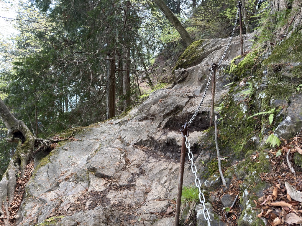 岩場には鎖あり（御岳山から大岳山の間で撮影）