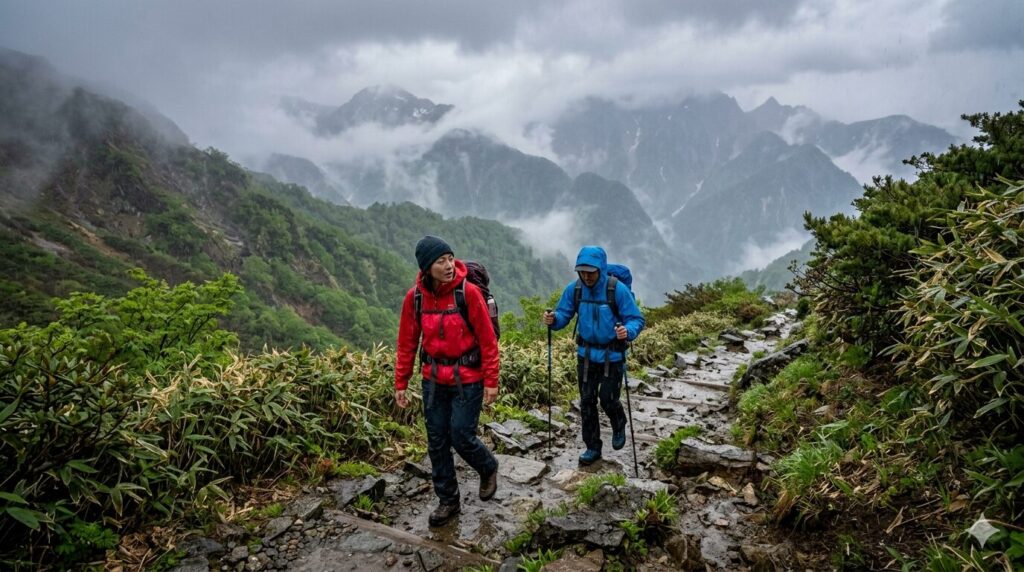 GWは天気が変わりやすいのでレインウェアは必須です　※画像はAIで生成したものです