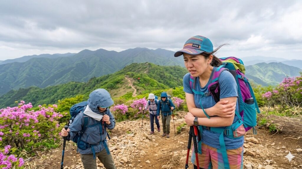 急に天気が崩れることも。アウターウェア必須です　※画像はAIで生成したものです