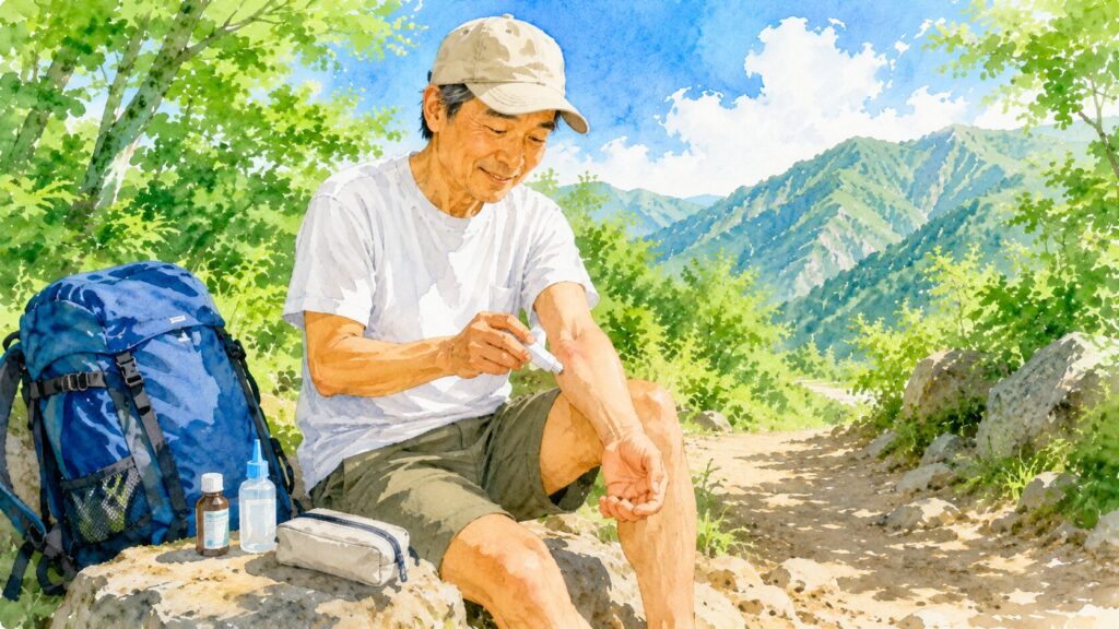 ポイズンリムーバーで処置する登山者（イラスト）