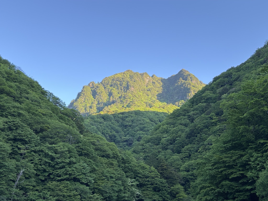 まさに鶏のトサカ！（二俣吊橋から見た鶏冠山）
