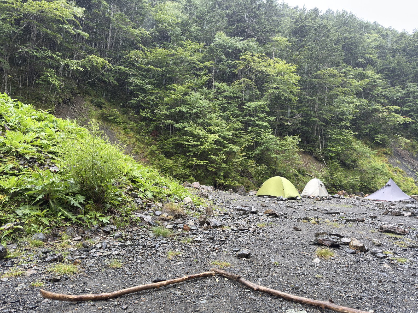 雨のテント場
