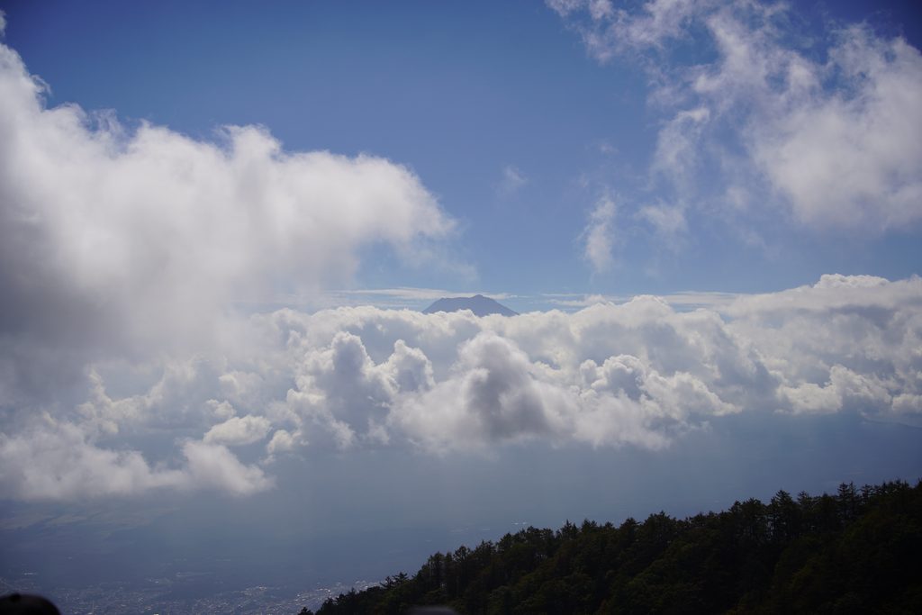 雲の上に、富士山の頭だけ。見えたのはこれだけです。