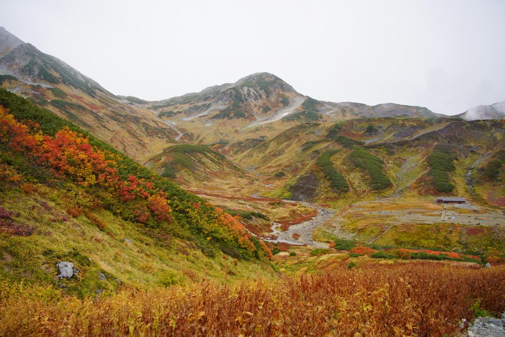 立山室堂の草紅葉と、その先に続く山並み